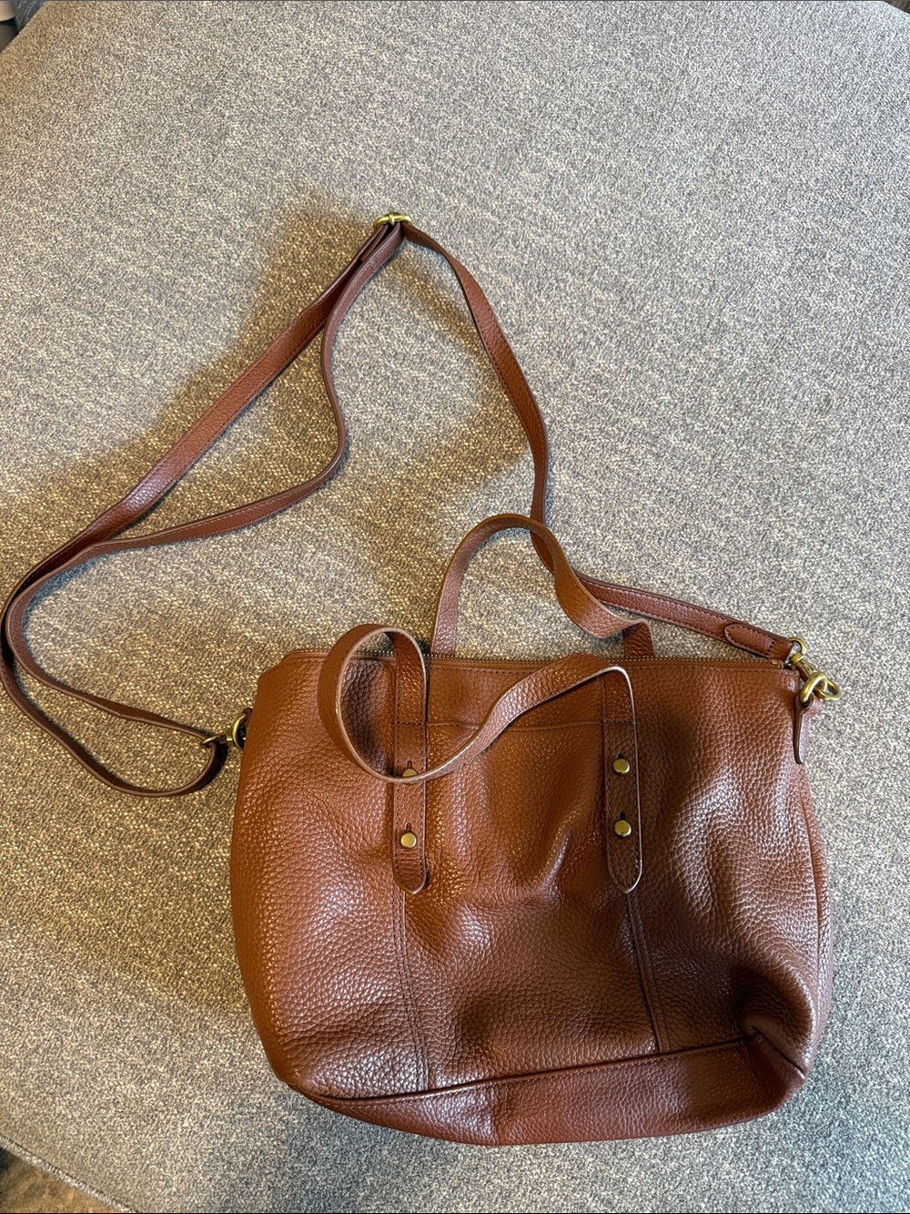 Fossil Brown Pebbled Leather Crossbody Tote with Top Handles